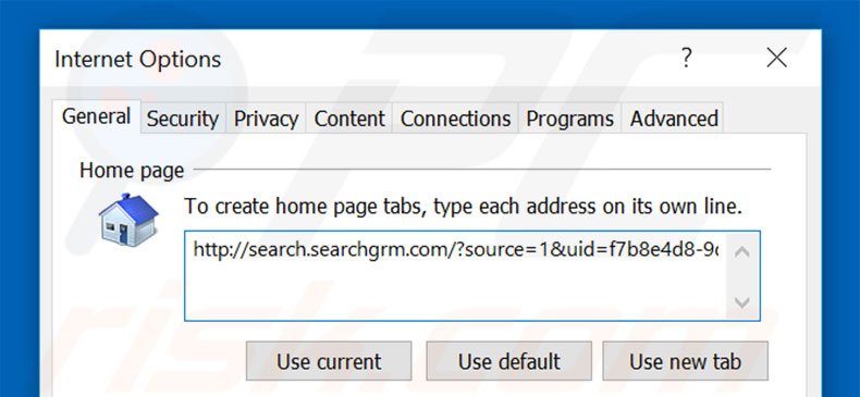 Removing search.searchgrm.com from Internet Explorer homepage