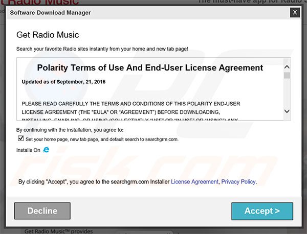 Official Get Radio Music browser hijacker installation setup