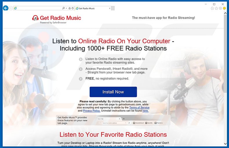 Website used to promote Get Radio Music browser hijacker
