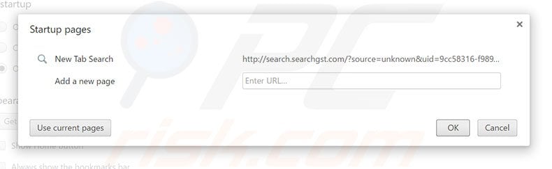 Removing search.searchgst.com from Google Chrome homepage