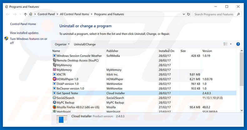 search.searchgst.com browser hijacker uninstall via Control Panel