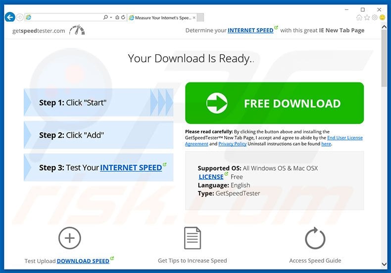 Website used to promote Get Speed Tester browser hijacker