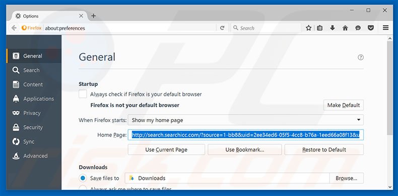 Removing search.searchicc.com from Mozilla Firefox homepage