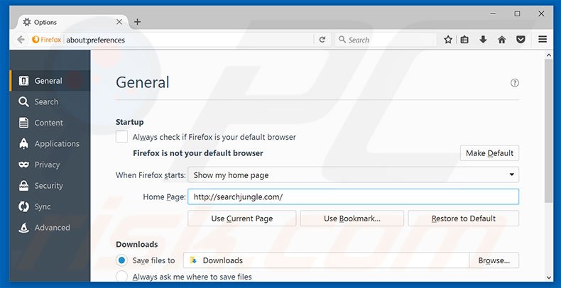 Removing searchjungle.com from Mozilla Firefox homepage