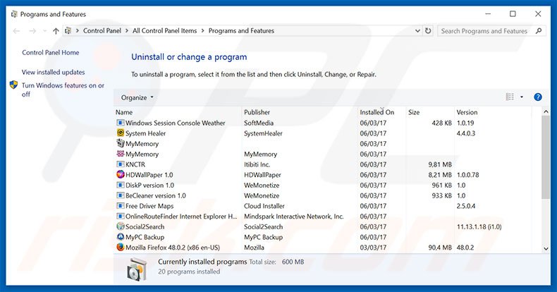 searchjungle.com browser hijacker uninstall via Control Panel