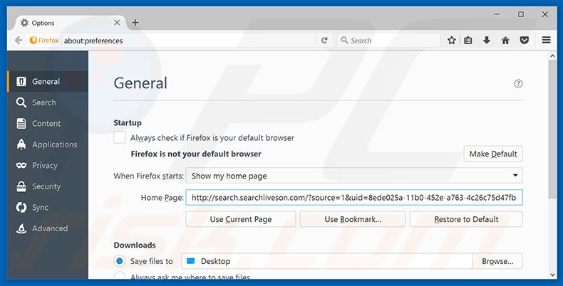 Removing search.searchliveson.com from Mozilla Firefox homepage