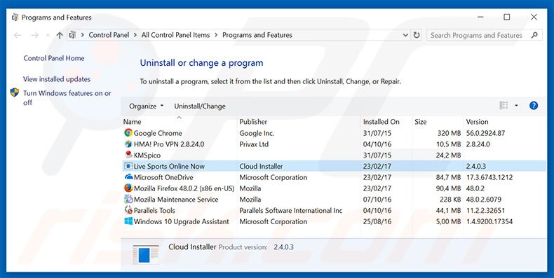 search.searchliveson.com browser hijacker uninstall via Control Panel