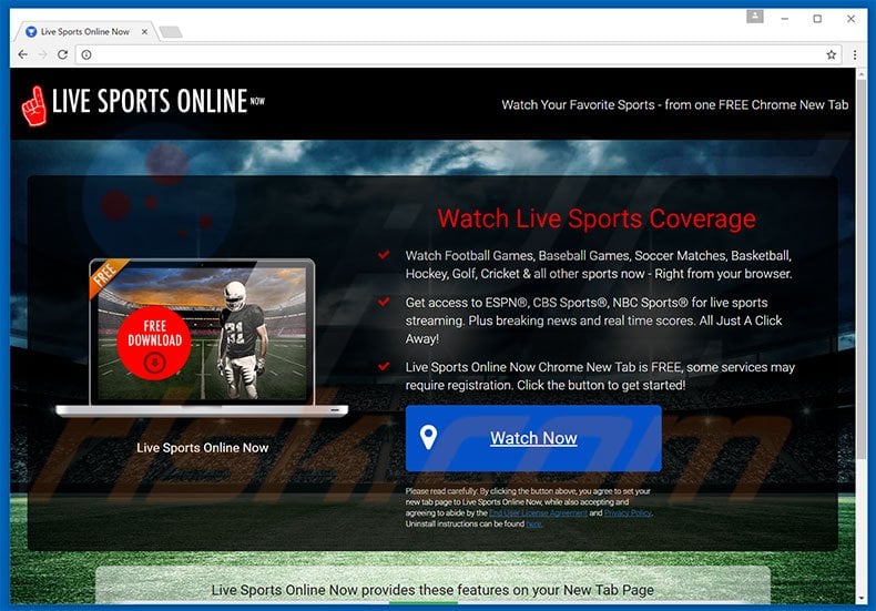 Website used to promote Live Sports Online Now browser hijacker