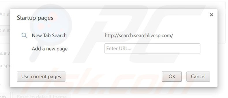 Removing search.searchlivesp.com from Google Chrome homepage