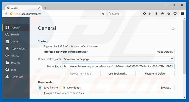 Removing search.searchmpct.com from Mozilla Firefox homepage