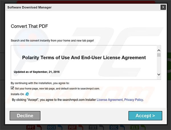 Official Convert That PDF browser hijacker installation setup