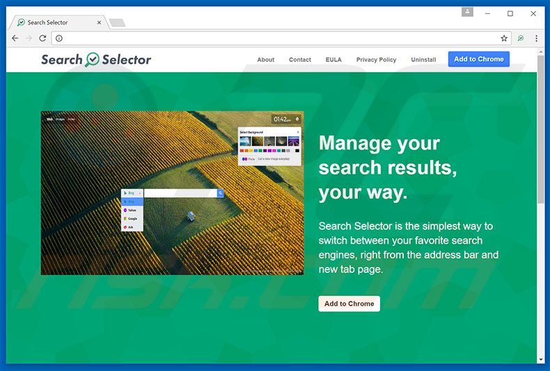 Website used to promote Search Selector browser hijacker