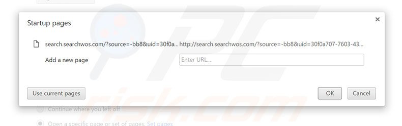 Removing search.searchwos.com from Google Chrome homepage