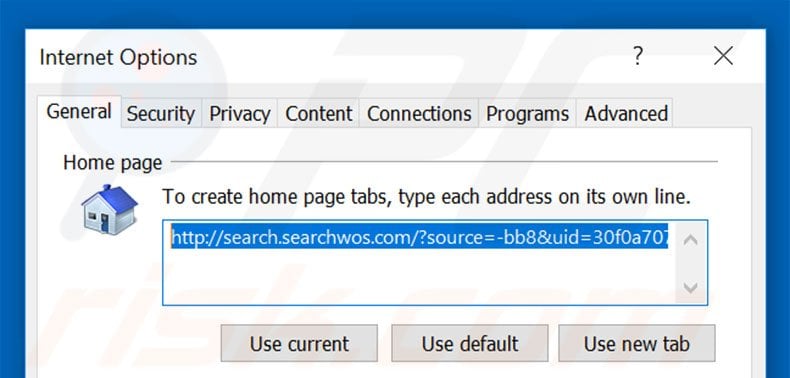 Removing search.searchwos.com from Internet Explorer homepage