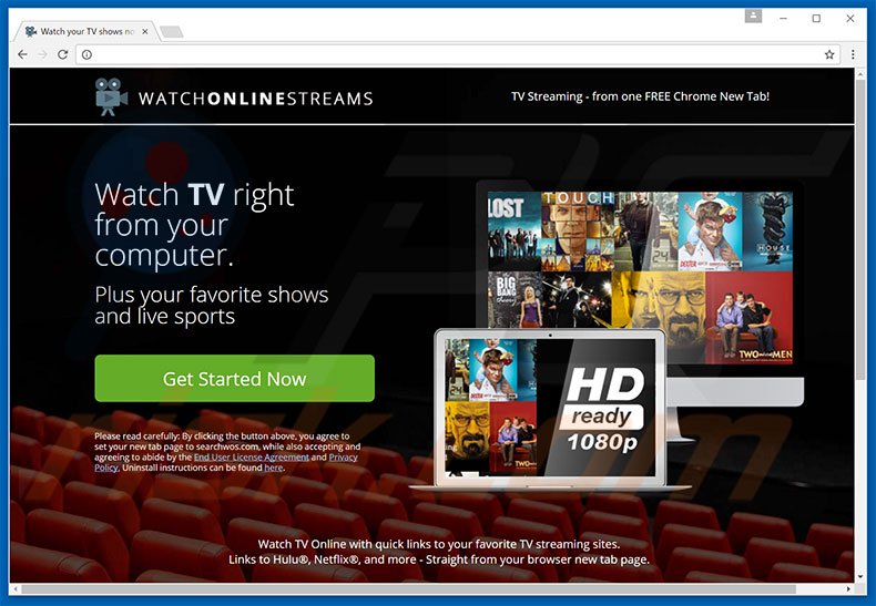 Website used to promote Watch Online Streams browser hijacker