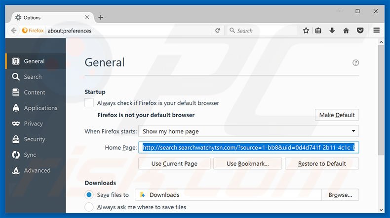 Removing search.searchwatchytsn.com from Mozilla Firefox homepage