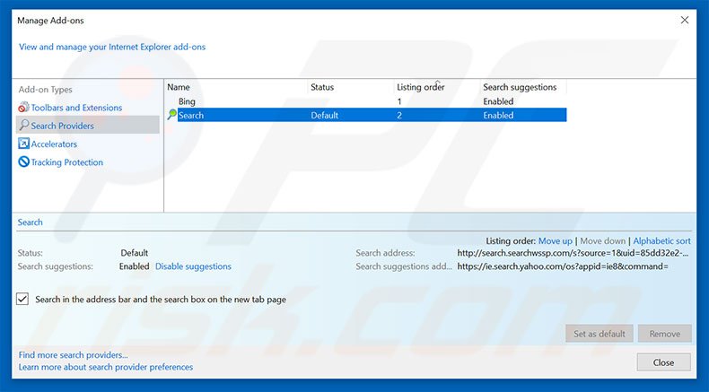Removing search.searchwatchytsn.com from Internet Explorer default search engine