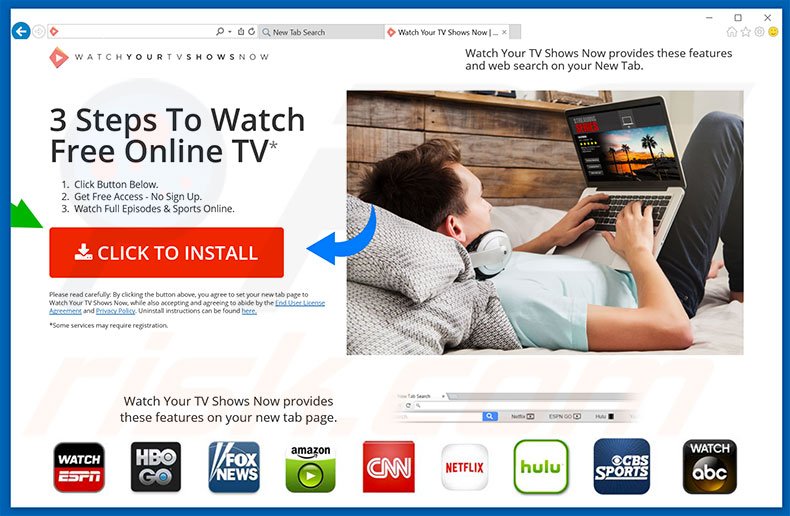 Website used to promote Watch Your TV Shows Now browser hijacker