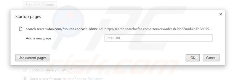Removing search.searchwfaa.com from Google Chrome homepage