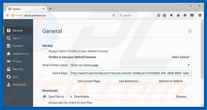 Removing search.searchwfaa.com from Mozilla Firefox homepage