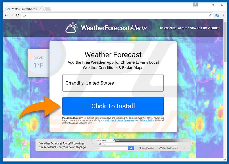 Website used to promote Weather Forecast Alerts browser hijacker