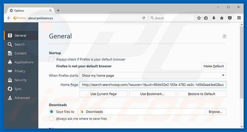 Removing search.searchwssp.com from Mozilla Firefox homepage