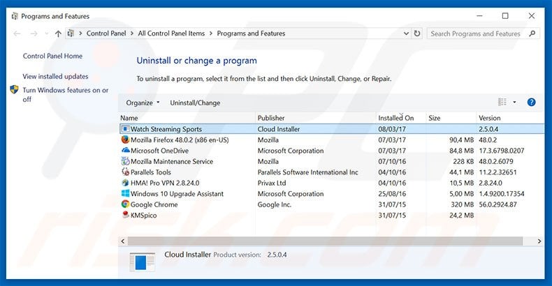 search.searchwssp.com browser hijacker uninstall via Control Panel