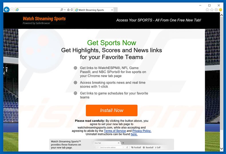Website used to promote Watch Streaming Sports browser hijacker