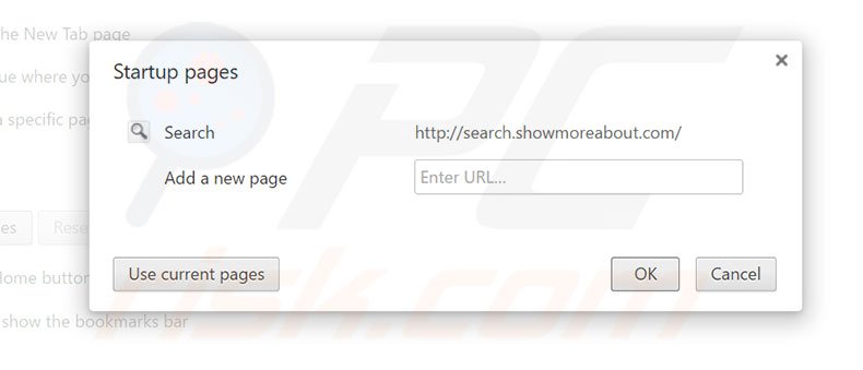 Removing search.showmoreabout.com from Google Chrome homepage