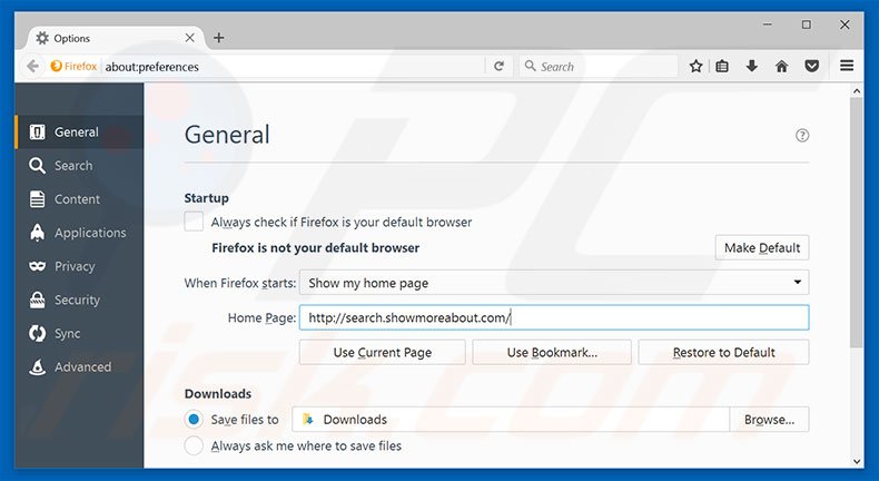 Removing search.showmoreabout.com from Mozilla Firefox homepage