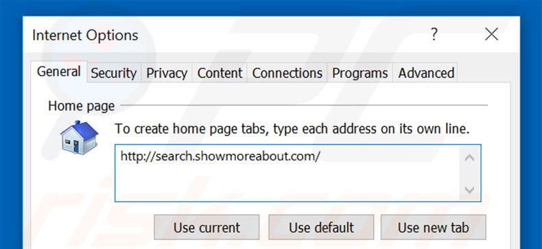 Removing search.showmoreabout.com from Internet Explorer homepage