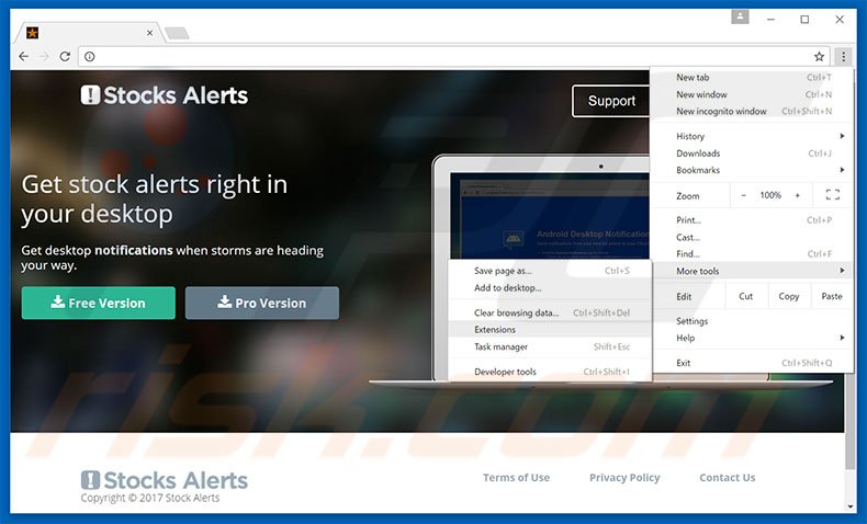 Removing Stock Alerts  ads from Google Chrome step 1