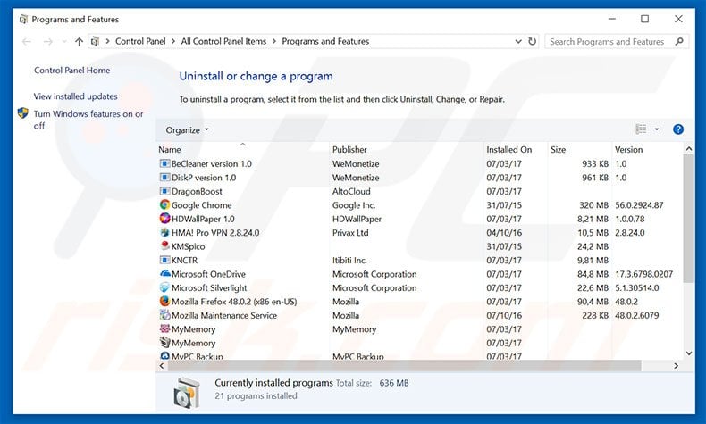 Stock Alerts adware uninstall via Control Panel