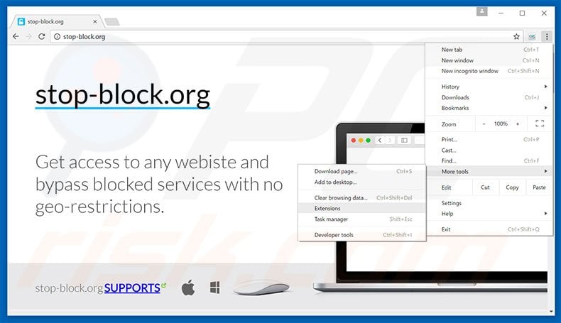 Removing stop-block.org  ads from Google Chrome step 1