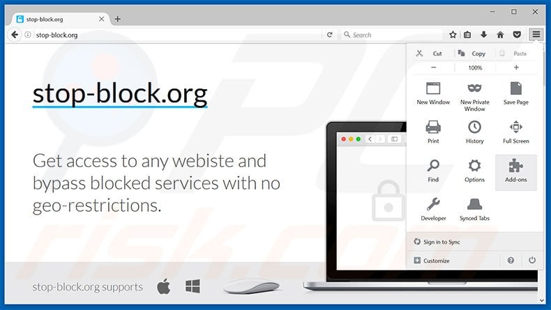 Removing stop-block.org ads from Mozilla Firefox step 1