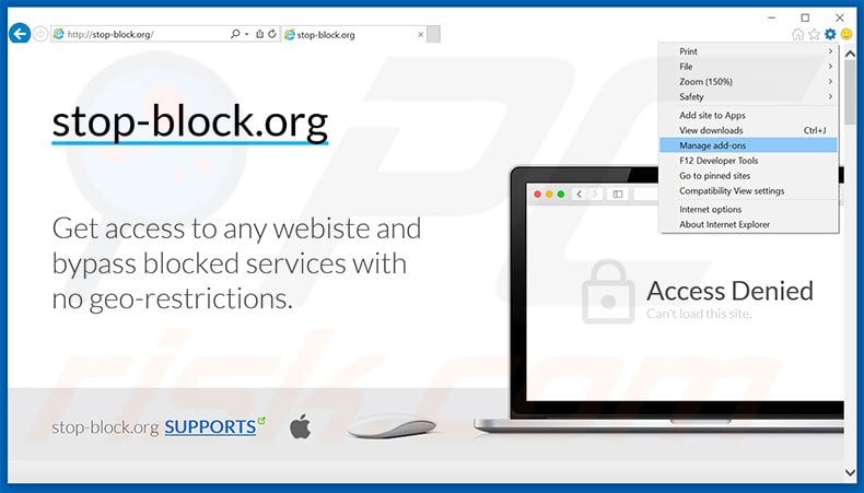 Removing stop-block.org ads from Internet Explorer step 1