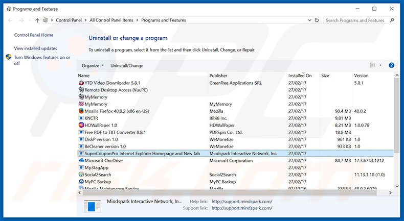 hp.myway.com browser hijacker uninstall via Control Panel