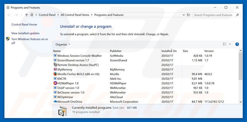 SuperEx adware uninstall via Control Panel