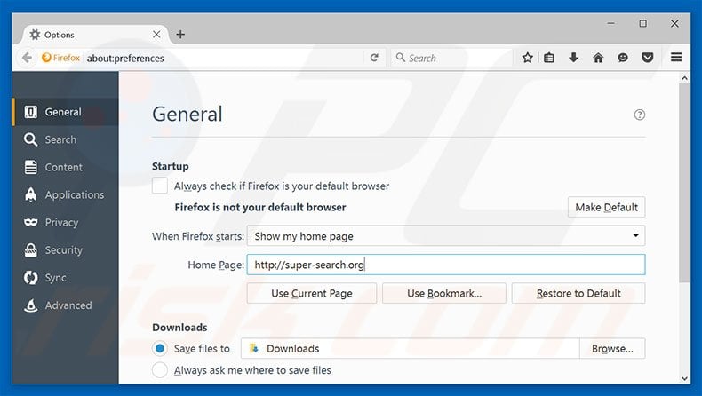 Removing super-search.com from Mozilla Firefox homepage