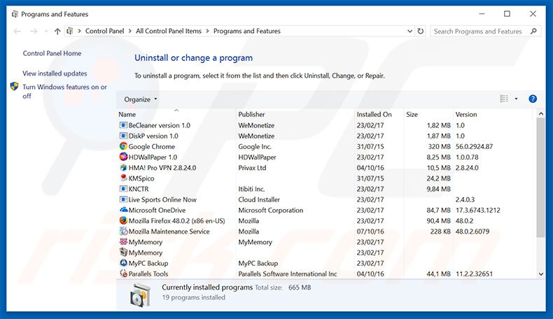 SurfDefense adware uninstall via Control Panel