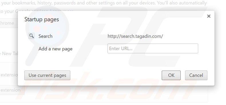 Removing search.tagadin.com from Google Chrome homepage