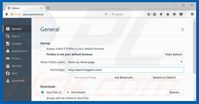 Removing search.tagadin.com from Mozilla Firefox homepage