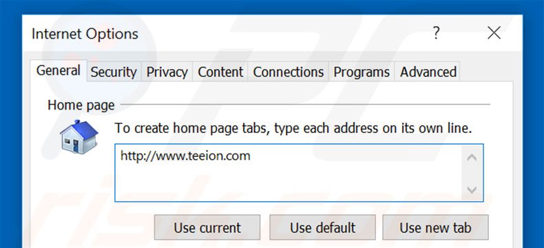 Removing teeion.com from Internet Explorer homepage