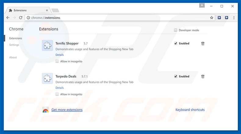 Removing Terrific Shopper ads from Google Chrome step 2