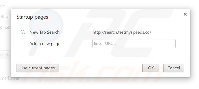Removing search.testmyspeeds.co from Google Chrome homepage