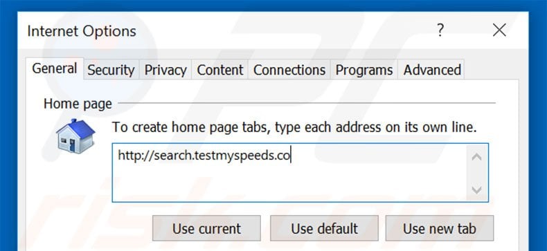 Removing search.testmyspeeds.co from Internet Explorer homepage