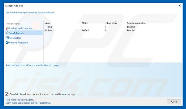 Removing thesearchweb.net from Internet Explorer default search engine