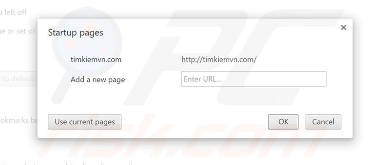 Removing timkiemvn.com from Google Chrome homepage