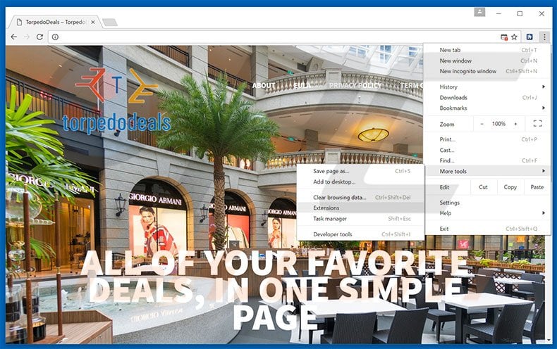 Removing Torpedo Deals  ads from Google Chrome step 1