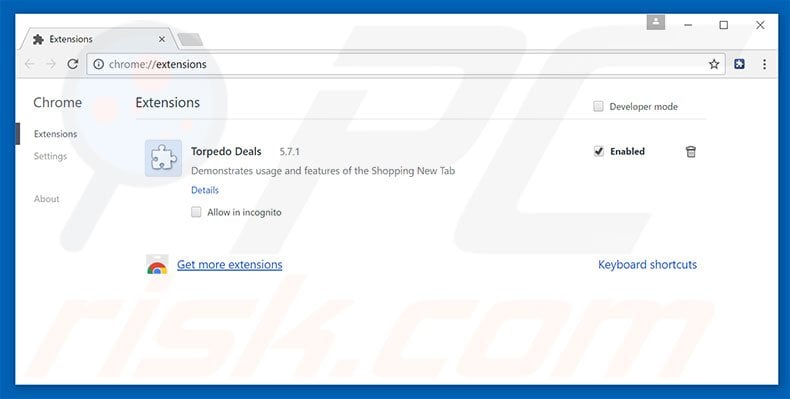 Removing Torpedo Deals ads from Google Chrome step 2